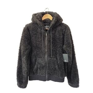 Andrew Marc Sport Fleece Full Zip Hoodie Jacket Size Medium Black NWT $84